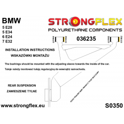 STRONGFLEX|036235A: Kit de casquillos excéntricos del brazo tirado trasero SPORT BMW Seria 5 II 81-88 E28 III 88-96 E34 6 I 2