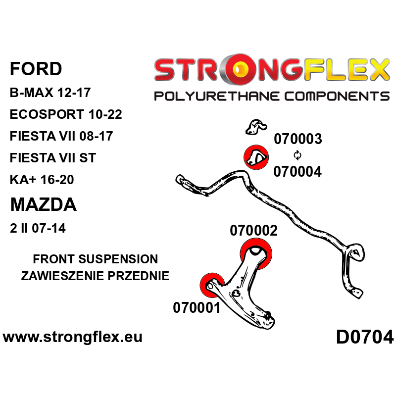 STRONGFLEX|070002B: Vorderachse Querlenker hintere Buchse Ford Fiesta MK7/ST 08-17 Mazda 2 Demio II 07-14 Diagramm Schema:D0704