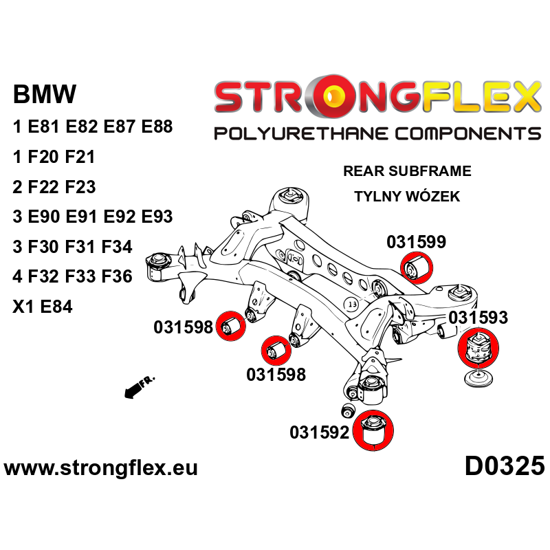 STRONGFLEX|031592B: Tuleja tylnego wózka - przednia BMW Seria 1 I 04-13 E81/E82 E87 E88 II 11-19 F20 F21 diagram schemat:D0325