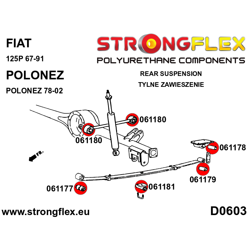 STRONGFLEX|066065B: Zestaw zawieszenia tylnego Fiat 125P 1300/1500 67-91 Polonez 78-02