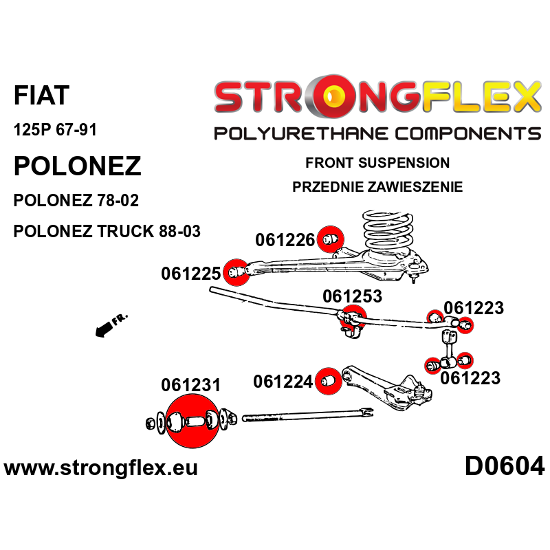 STRONGFLEX|061224B: Buchse Vorderachse unterer Querlenker Fiat 125P 1300/1500 67-91 Polonez 78-02 Truck 8803