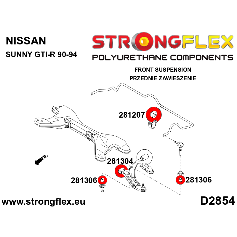 STRONGFLEX|281304B: Front wishbone front bush Nissan 100NX 90-96 B13 Almera I 95-00 N15 Sunny/Pulsar Sentra Sabre VIII 90-95