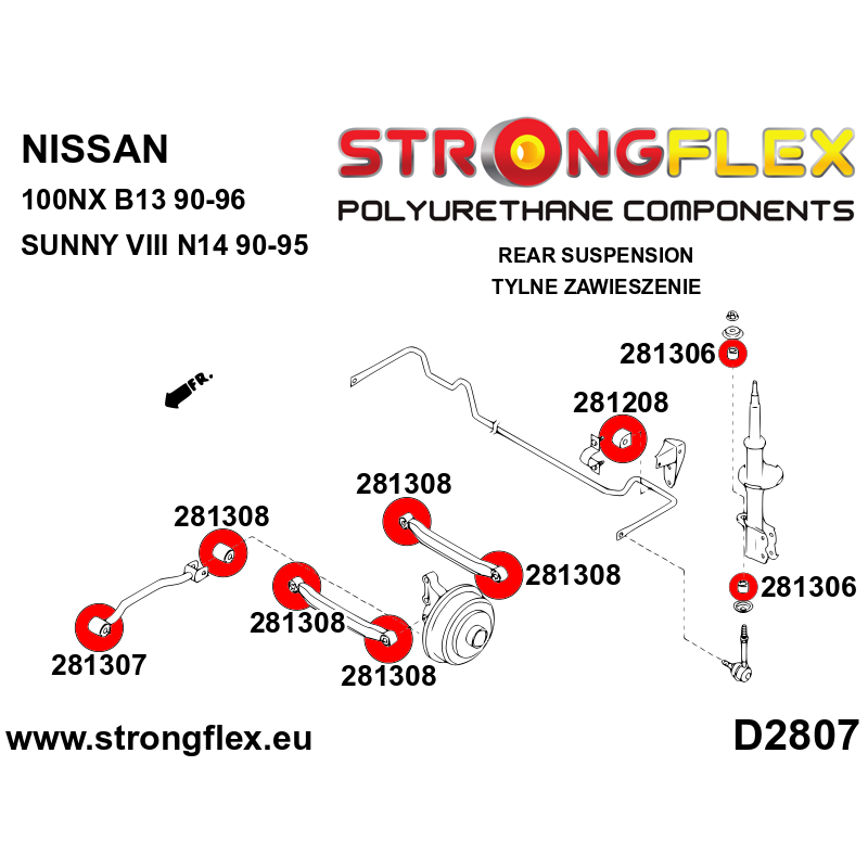 STRONGFLEX|281306A: Anti roll bar link bush SPORT Nissan 100NX 90-96 B13 Almera I 95-00 N15 II 00-06 N16 Sunny/Pulsar Sentra