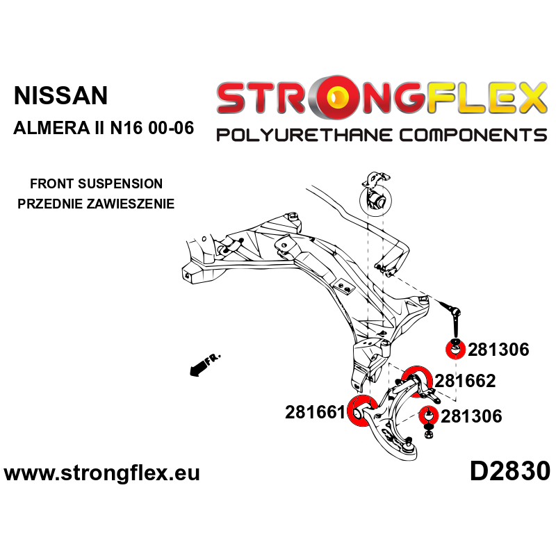 STRONGFLEX|281306A: Anti roll bar link bush SPORT Nissan 100NX 90-96 B13 Almera I 95-00 N15 II 00-06 N16 Sunny/Pulsar Sentra