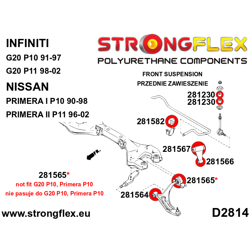STRONGFLEX|281567A: Vorderachse oberer Lenker obere Buchse SPORT Nissan Primera I 90-98 P10 II 96-02 P11 Infiniti G G20 91-96