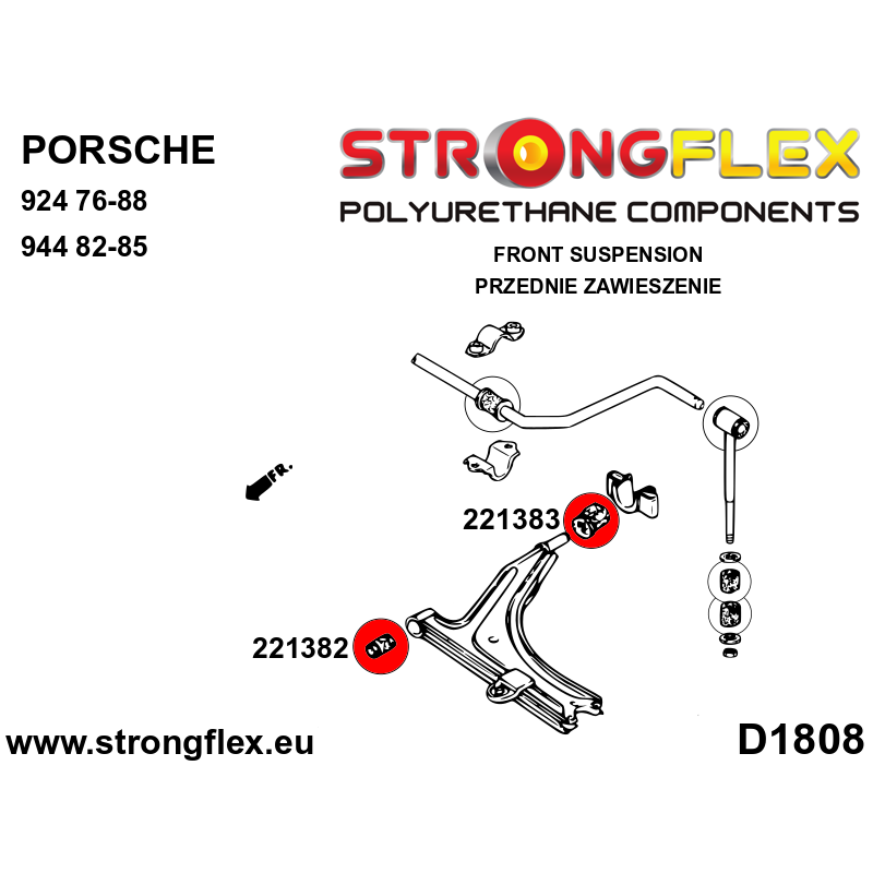 STRONGFLEX|221382B: Front wishbone front bush Volkswagen Golf I 74-93 17 Jetta 79-84 A1 Scirocco 74-81 II 81-92 Porsche 924