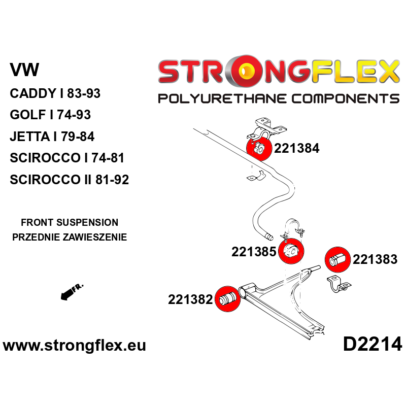STRONGFLEX|221385B: Front anti roll bar outer bush Volkswagen Golf I 74-93 17 Jetta 79-84 A1 Scirocco 74-81 II 81-92 Caddy