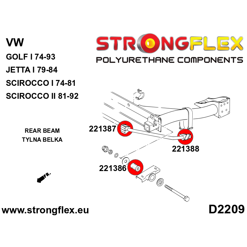 STRONGFLEX|221388A: Rear anti roll bar mount - outer bush SPORT Volkswagen Golf I 74-93 17 Jetta 79-84 A1 Scirocco 74-81 II