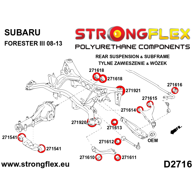 STRONGFLEX|271611A: Hinterachse Längslenker hintere Buchse SPORT Subaru Tribeca B9 06-14 WX Forester III 09-13 SH Impreza