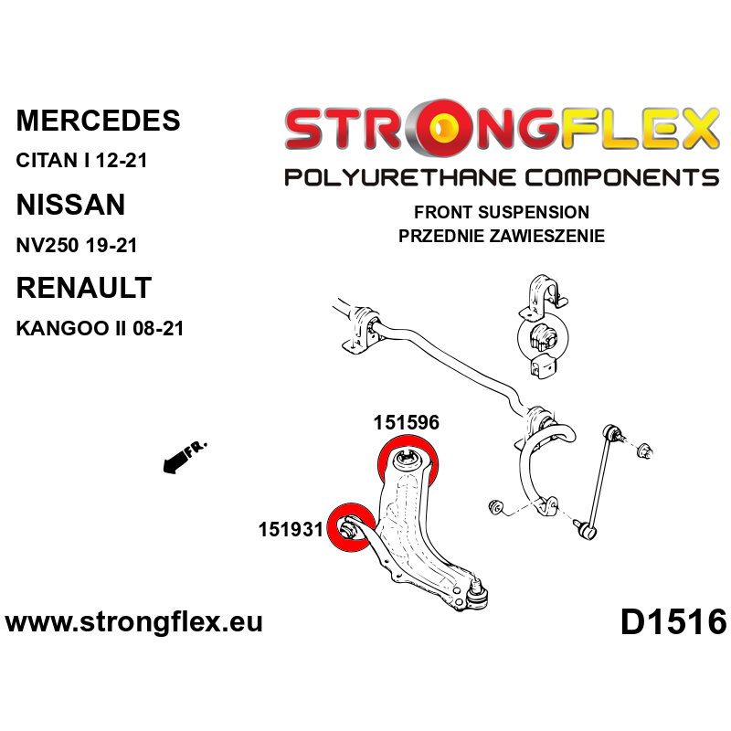 STRONGFLEX|151596A: Front wishbone rear bush SPORT Nissan Micra III 02-10 K12 Note I 05-12 E11 Tiida/Latio Versa C11 04-12