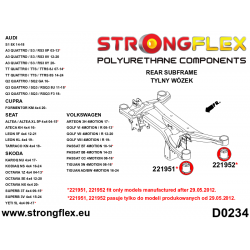 STRONGFLEX|221951A: Hintere Achsträger – vordere Buchse 60mm SPORT Audi A3/S3 RS3 III 13-21 8V 15-21 Quattro A1 2