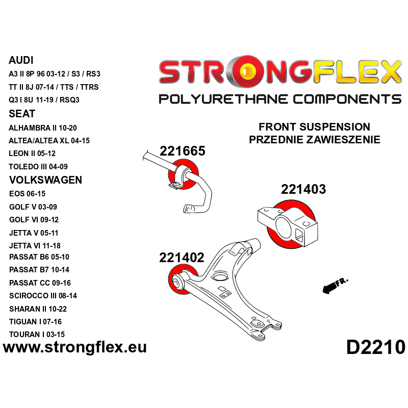 STRONGFLEX|226241B: Komplettes Fahrwerk Buchsen-Kit Volkswagen Passat VI 05-10 B6 FWD VII 10-15 B7 CC 08-16