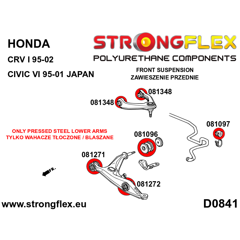 STRONGFLEX|081348B: Tuleja wahacza przedniego górnego Honda Civic VI 95-00 EJ/EK EM MA MB MC JAPAN EM1 CR-V I 95-02 RD1 RD2 RD3