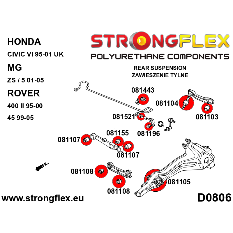 STRONGFLEX|081107A: Tuleja wahacza tylnego dolnego zewnętrzna i wewnętrzna 35mm SPORT Honda Civic V 91-95 EG/EH EJ IV 88-91
