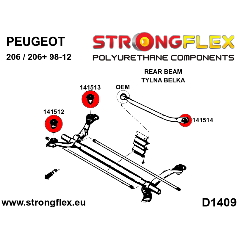STRONGFLEX|146106A: Rear beam bushing kit SPORT Peugeot 206/206 98-12