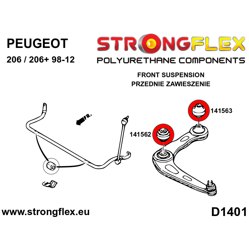 STRONGFLEX|141562A: Tuleja wahacza przedniego przednia SPORT Peugeot 206/206 98-12
