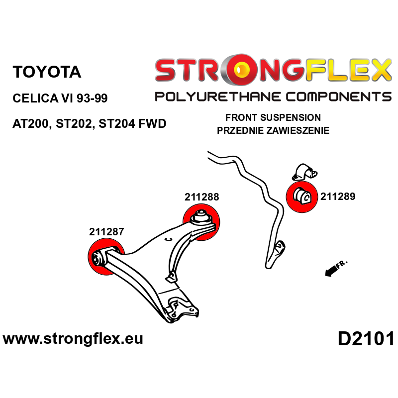 STRONGFLEX|216278A: Komplettes Fahrwerk Buchsen-Kit SPORT Toyota Celica VI 93-99 T200 AT200 ST202 ST204 FWD