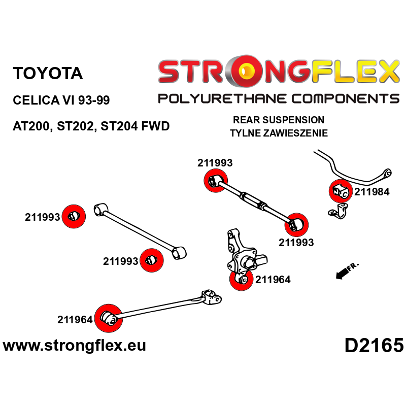 STRONGFLEX|216278A: Komplettes Fahrwerk Buchsen-Kit SPORT Toyota Celica VI 93-99 T200 AT200 ST202 ST204 FWD