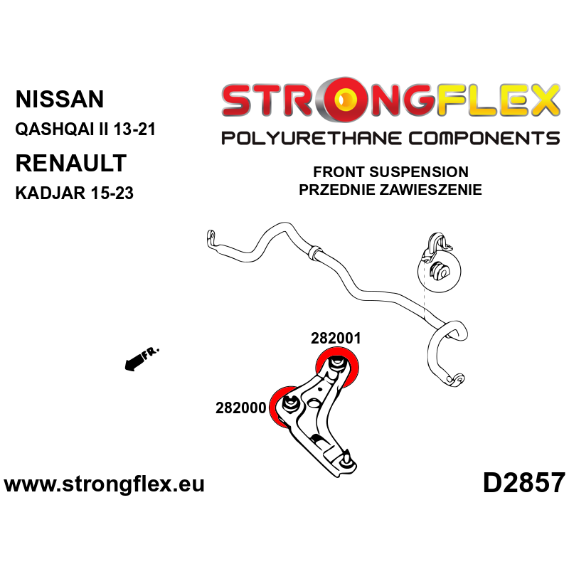 STRONGFLEX|282001B: Tuleja wahacza przedniego – tylna Renault Kadjar 15-23 FWD tylna belka multilink 4x4 Nissan Qashqai II