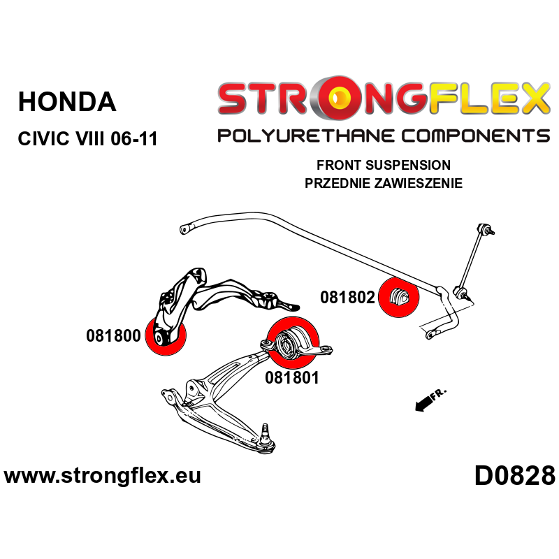 STRONGFLEX|086219B: Front suspension bush kit Honda Civic VIII 06-12 Hatchback FK/FN FN2 Type R