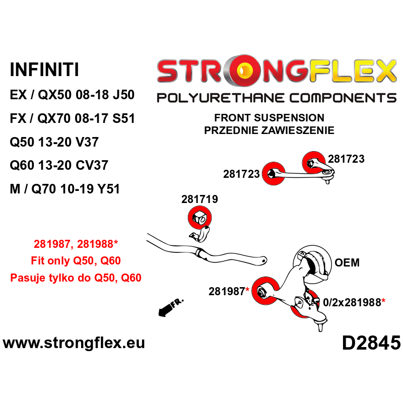 STRONGFLEX|281723B: Front upper arm bush Nissan 350Z 02-08 Z33 370Z 09-20 Z34 Infiniti G III G35 02-07 V35 IV G25/G37 Q40 Q60