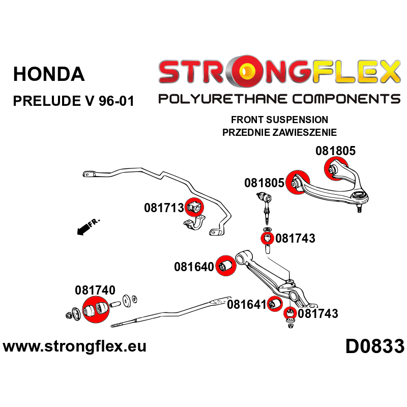 STRONGFLEX|081805A: Tuleja wahacza przedniego - górnego SPORT Honda Prelude V 96-01 BB SH