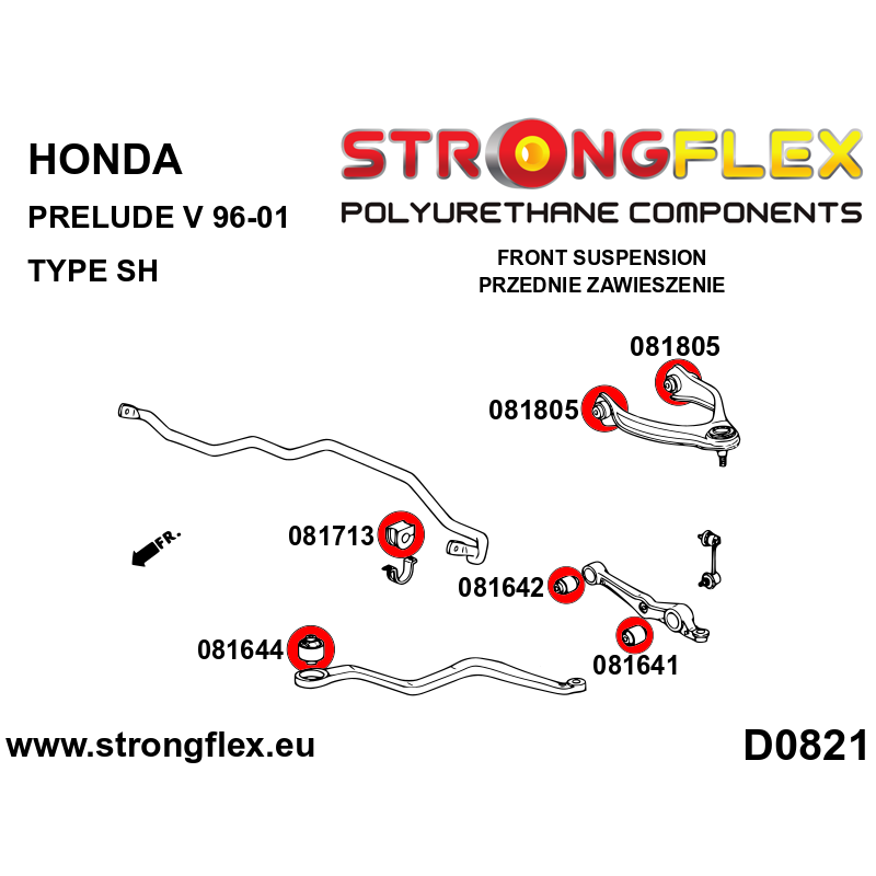 STRONGFLEX|081642B: Tuleja wahacza przedniego dolnego wewnętrzna (model SH) Honda Prelude V 96-01 BB SH