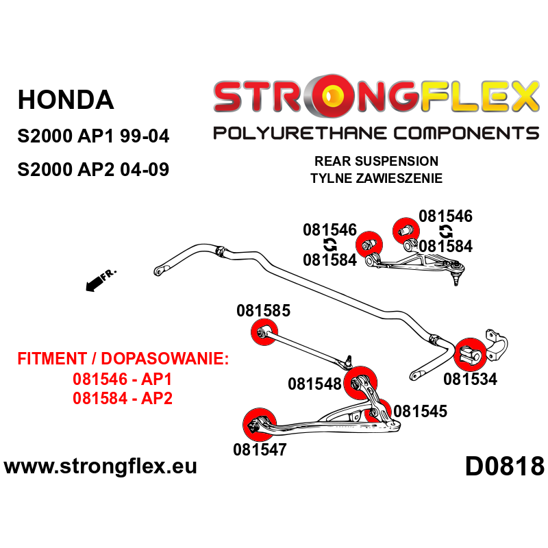 STRONGFLEX|081585A: Tuleja tylnego drążka SPORT Honda S2000 AP1 99-04 AP2 04-09