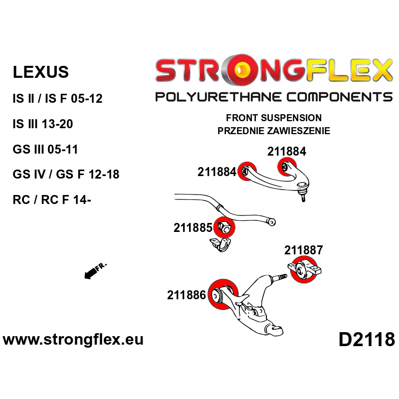 STRONGFLEX|211887B: Front lower arm - rear bush Lexus GS/F III 05-11 S190 IS 13-20 XE30 IV 12-20 L10 RC 14- XC10 II 05-13 XE20