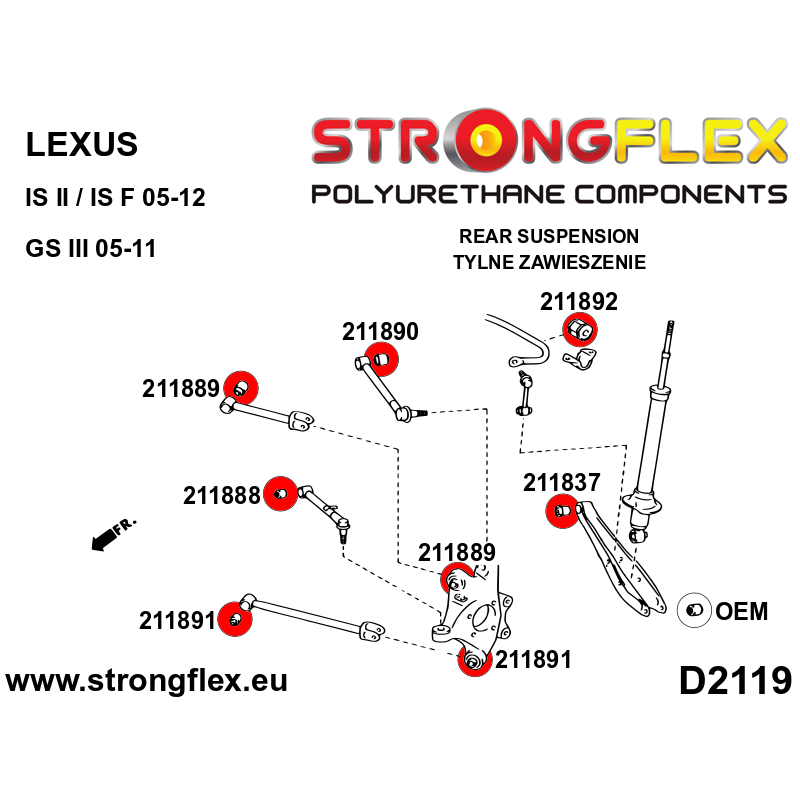 STRONGFLEX|211888B: Tuleja tylnego dolnego drążka Lexus GS/F III 05-11 S190 IS II 05-13 XE20 IS-F
