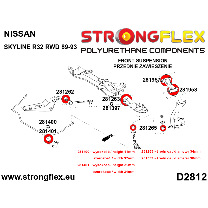STRONGFLEX|286209B: Vorderachsbuchsen Satz Nissan Skyline VIII 89-94 R32 RWD