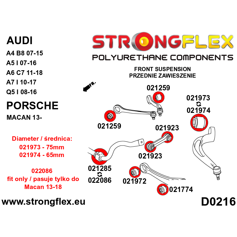STRONGFLEX|021259B: Tuleja wahacza przedniego górnego Audi A6/S6 RS6 C5 97-04 Quattro Allroad FWD C6 04-11 07-10 A4 S4 RS4 I