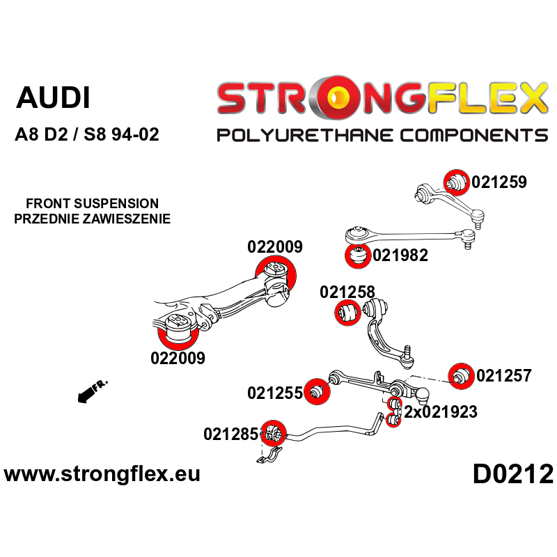 STRONGFLEX|021258A: Tuleja wahacza przedniego dolnego – tylna SPORT Audi A6/S6 RS6 C5 97-04 Quattro Allroad FWD C6 04-11