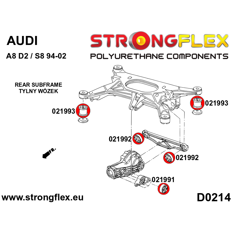 STRONGFLEX|021992B: Tuleja tylnego dyferencjału – tylna Audi A8/S8 D2 94-02 Quattro