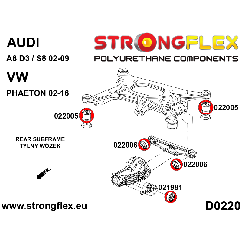 STRONGFLEX|026247B: Full suspension polyurethane bush kit Audi A8/S8 D3 02-09 Quattro Volkswagen Phaeton I 02-16 4Motion