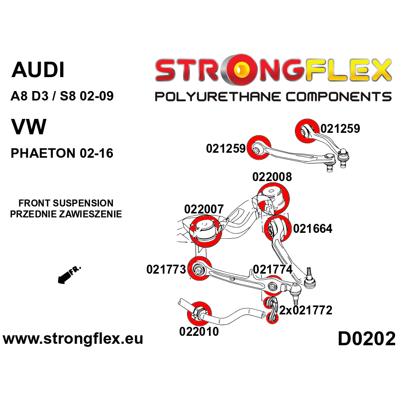 STRONGFLEX|021259B: Vorderachse obere Querlenker Buchse Audi A6/S6 RS6 C5 97-04 97-05 Quattro Allroad FWD C6 04-11 07-10 A4 S4