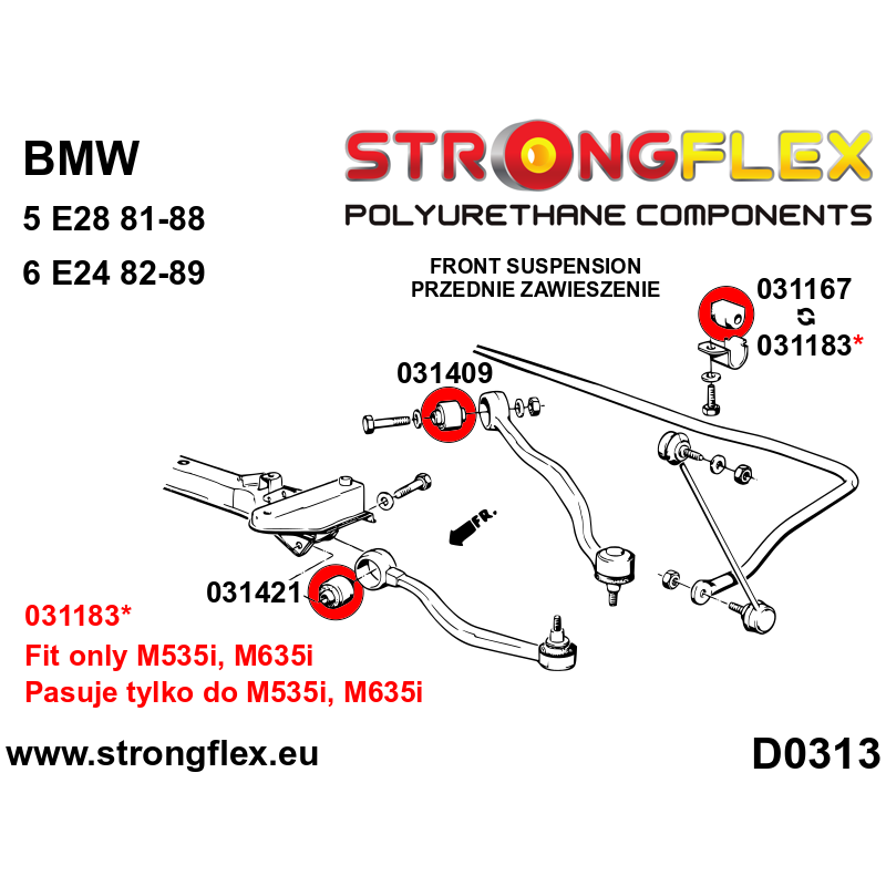 STRONGFLEX|031183A: Tuleja stabilizatora przedniego SPORT BMW Seria 3 III 90-99 E36 93-00 Compact 92-99 M3 5 II 81-88 E28 88-96