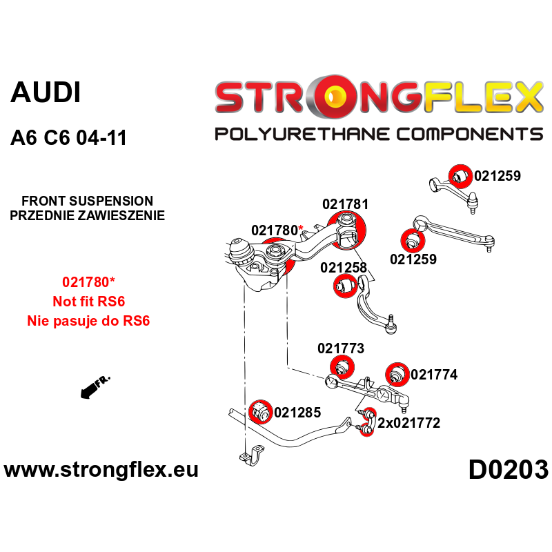 STRONGFLEX|021258A: Front lower wishbone - rear bush SPORT Audi A6/S6 RS6 C5 97-04 Quattro Allroad FWD C6 04-11 07-10 A4 S4 RS4