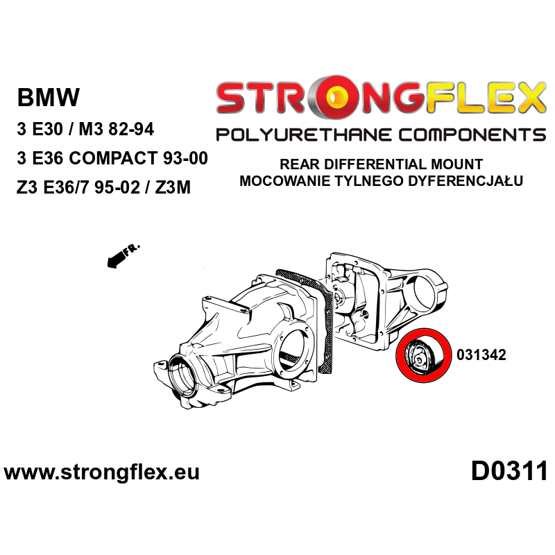STRONGFLEX|031342B: Rear diff mounting bush BMW Series 3 II 82-91 E30 III 90-99 E36 93-00 Compact Z3 94-02