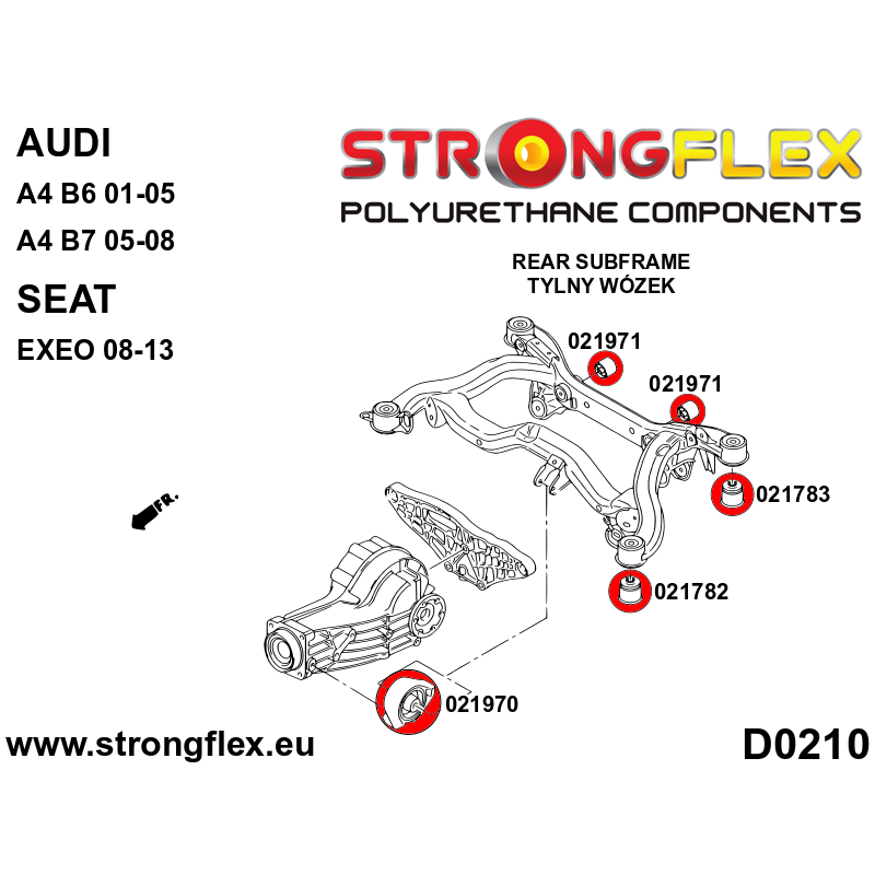 STRONGFLEX|021782B: Rear subframe - front bush Audi A6/S6 RS6 C6 04-11 Quattro Allroad FWD 07-10 A4 S4 RS4 II 01-05 B6 III