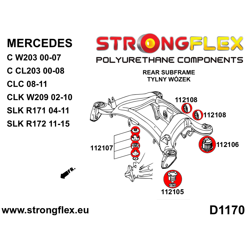STRONGFLEX|116303A: Rear subframe bush kit SPORT Mercedes CLK-Class W209 02-10 SLK R171 04-11 Class C W203 00-11 00-07 RWD