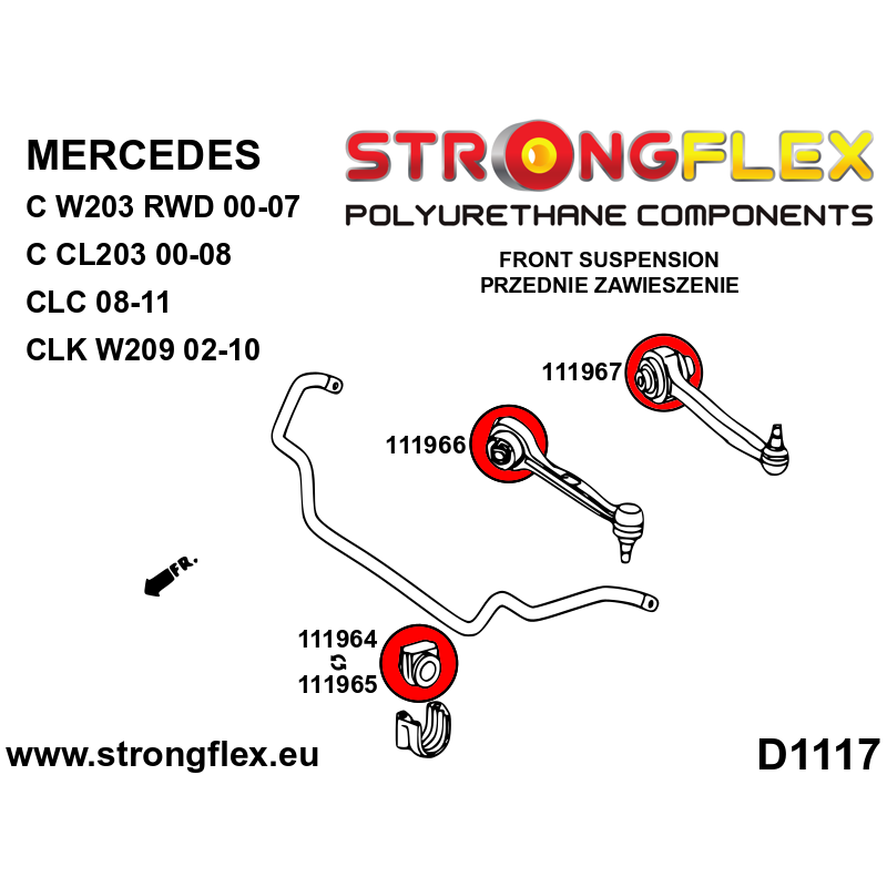 STRONGFLEX|116304A: Full suspension polyurethane bush kit SPORT Mercedes CLK-Class W209 02-10 Class C W203 00-11 00-07 RWD