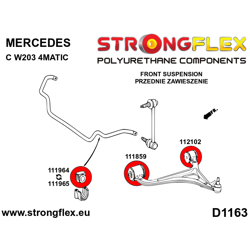 STRONGFLEX|116305A: Full suspension polyurethane bush kit SPORT Mercedes Class C W203 00-11 00-07 4MATIC