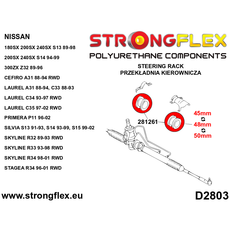 STRONGFLEX|281261A: Buchse Lenkgetriebe Befestigung SPORT Nissan 300ZX II 90-96 Z32 S-chassis 180SX/200SX 240SX Silvia V 88-98