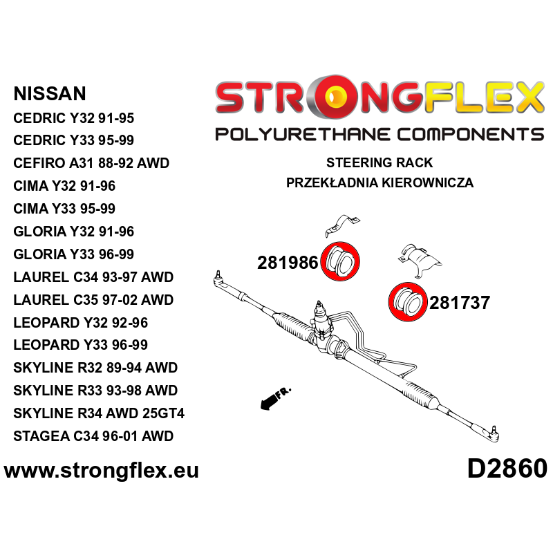 STRONGFLEX|286204B: Full suspension bush kit R33 R34 AWD Nissan Skyline IX 93-98 R33 AWD X 97-02 R34 Stagea I 96-01 C34 Laurel