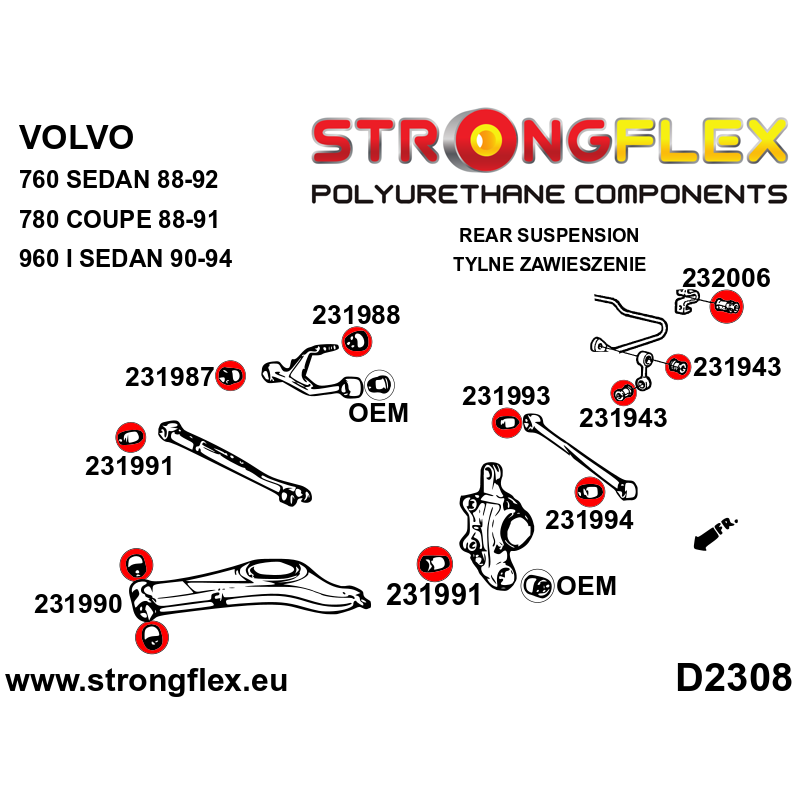 STRONGFLEX|236211B: Rear suspension bush kit Volvo Seria 700 760 81-92 multilink 780 86-91 900 960 I 90-94 multilink 1