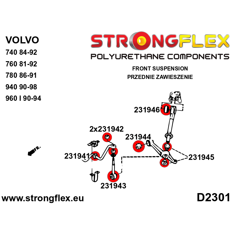 STRONGFLEX|231944A: Vorderachse innere Querlenkerbuchse SPORT Volvo seria 700 740 84-92 900 940 90-98 760 81-92 solide