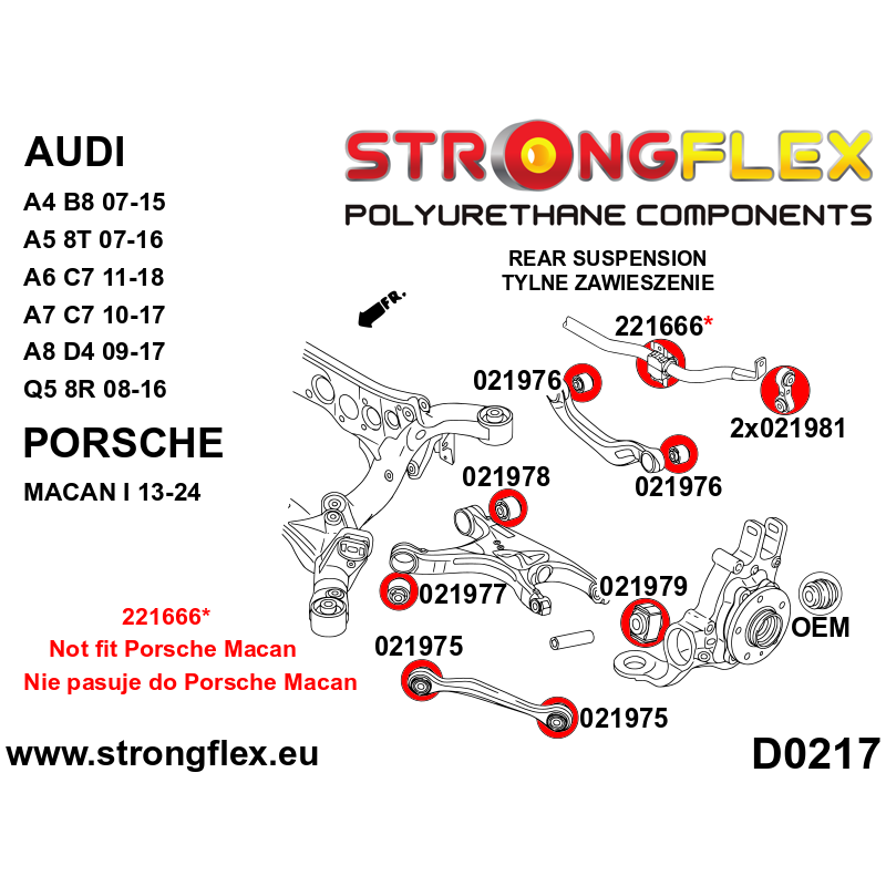 STRONGFLEX|026249A: Full suspension polyurethane bush kit SPORT Audi A4/S4 RS4 IV 07-15 B8 Quattro Allroad A5 S5 RS5 8T 07-16