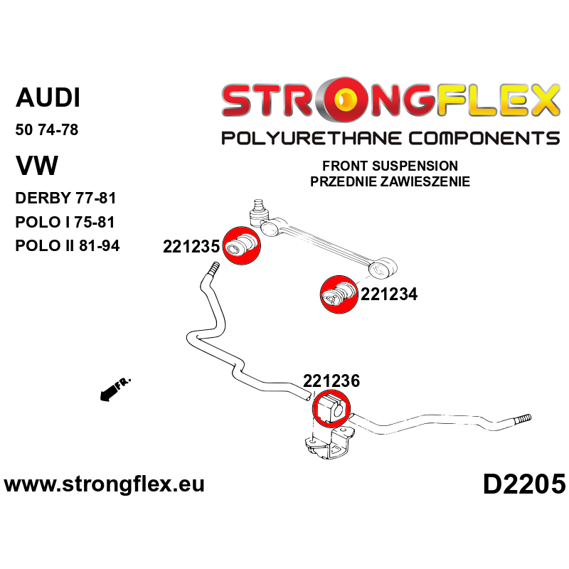 STRONGFLEX|226060B: Front suspension bush kit Audi 50 74-78 Volkswagen Derby 77-81 Polo I/II 75-94 86 86C