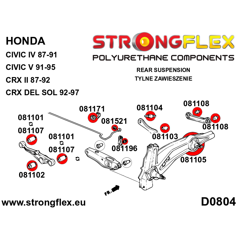 STRONGFLEX|086130A: Full suspension bush kit polyurethane SPORT Honda Civic IV 88-91 EC/ED EE EF EX CRX II